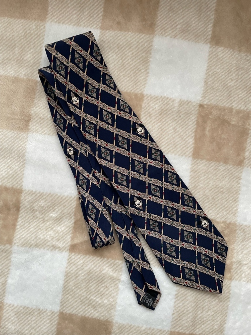 Vintage Mickey INC Classic Navy Patterned Men's Tie 100% Silk Made in Costa Rica